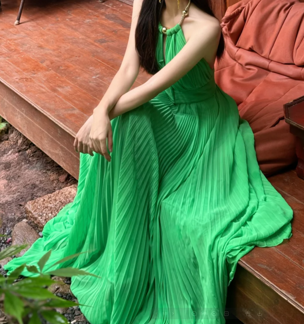 Vintage Halter Neck Green Prom Dress Pleated Chiffon A-Line Formal Dress GG6831