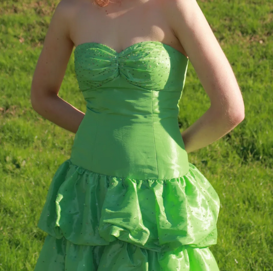 Vibrant Strapless Tiered Homecoming Dress Green Sequins A-Line Birthday Dress GG6832