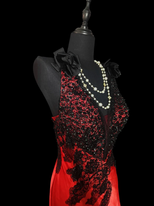 Classical V Neck Red Prom Dress Sequins Lace Mermaid Formal Dress GG6835