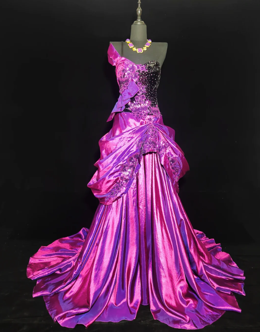 Vintage One Shoulder Purple Prom Dress Appliques Sequins A-Line Formal Dress GG6840