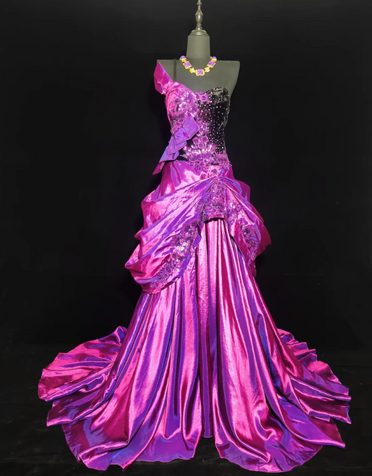 Vintage One Shoulder Purple Prom Dress Appliques Sequins A-Line Formal Dress GG6840