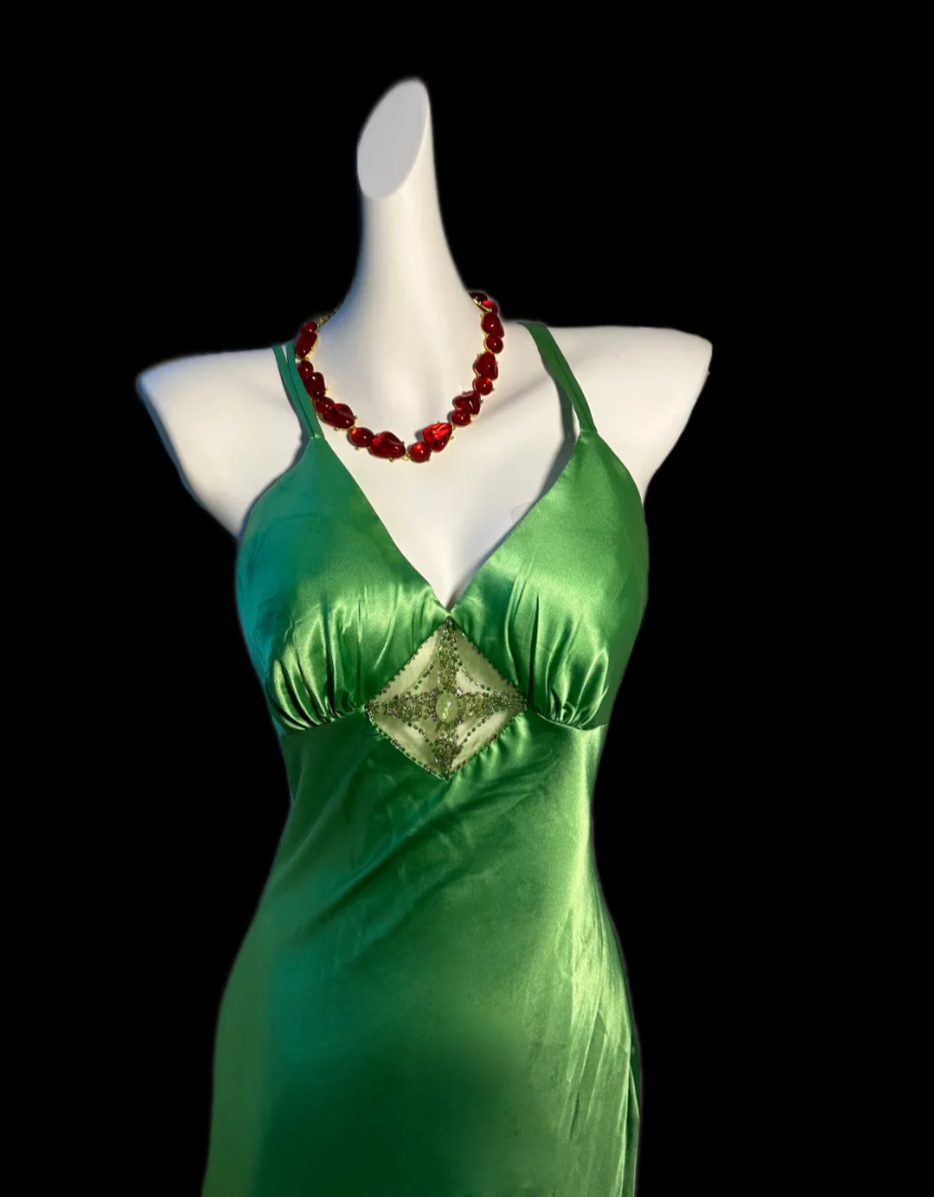 Trendy Spaghetti Straps Green Prom Dress Sequins Mermaid Formal Dress GG6843