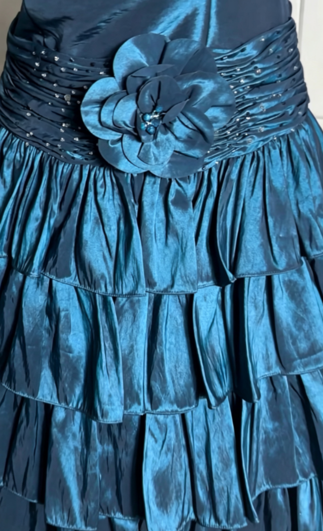 Lovely Spaghetti Strap Blue Homecoming Dress Sequins Floral Tiered A-Line Birthday Dress GG6844