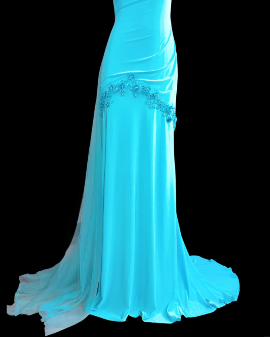 Elegant Baby Blue Prom Dress Appliques Backless Mermaid Formal Dress GG6845