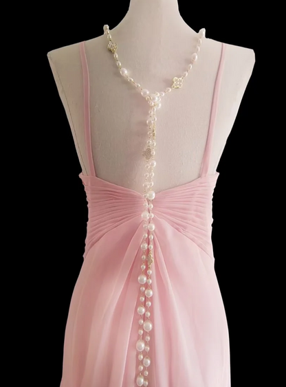 Fascinating Halter Neck Pink Prom Dress Chiffon Mermaid Formal Dress GG6847