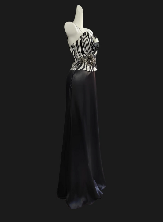 Retro Spaghetti Strap Black Prom Dress Beaded A-Line Formal Dress GG6848