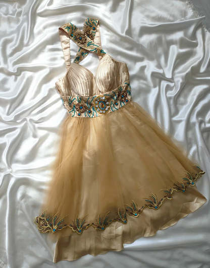 Retro Spaghetti Strap Beige Homecoming Dress Applique Beaded A-Line Birthday Dress GG6852