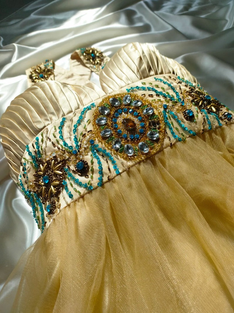 Retro Spaghetti Strap Beige Homecoming Dress Applique Beaded A-Line Birthday Dress GG6852