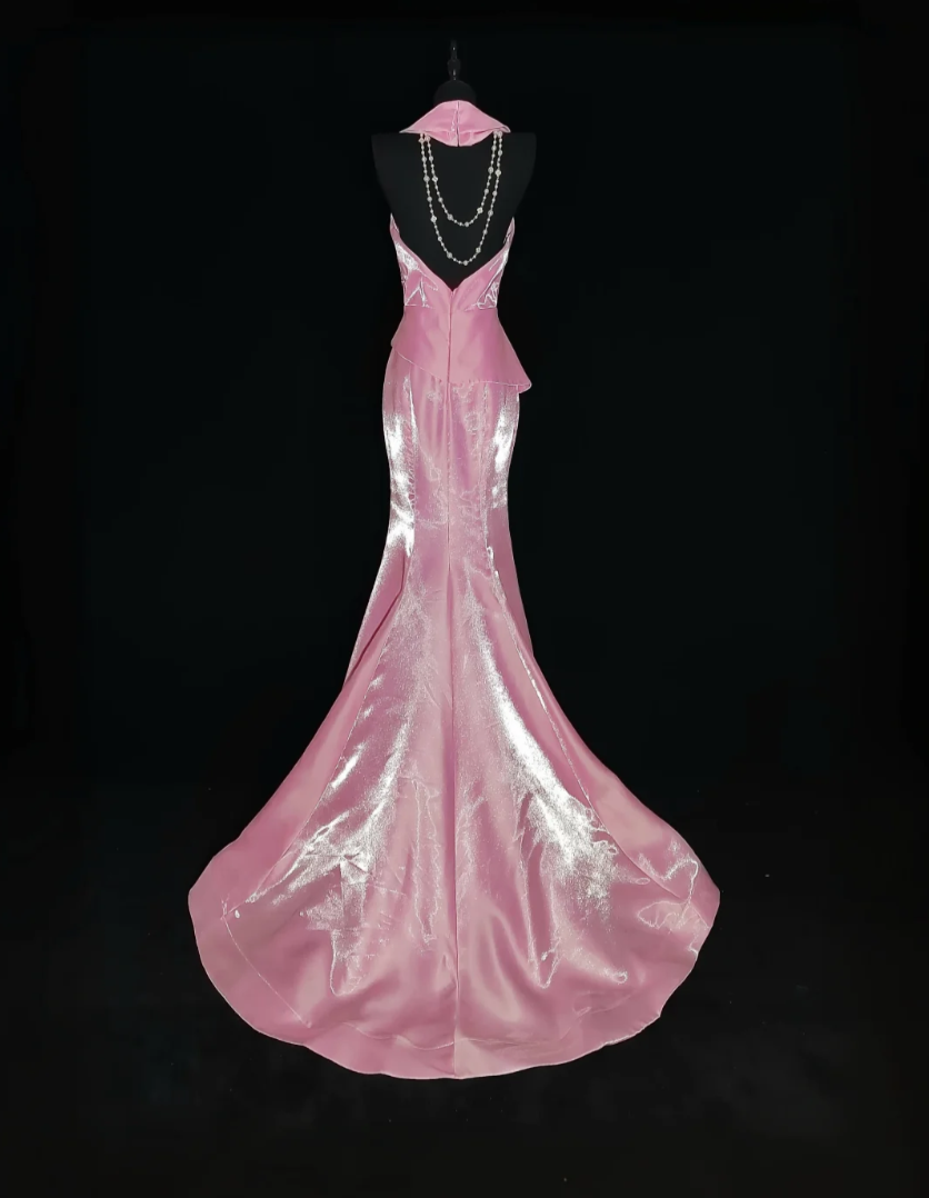 Lovely V Neck Pink Prom Dress Appliques Mermaid Formal Dress GG6857