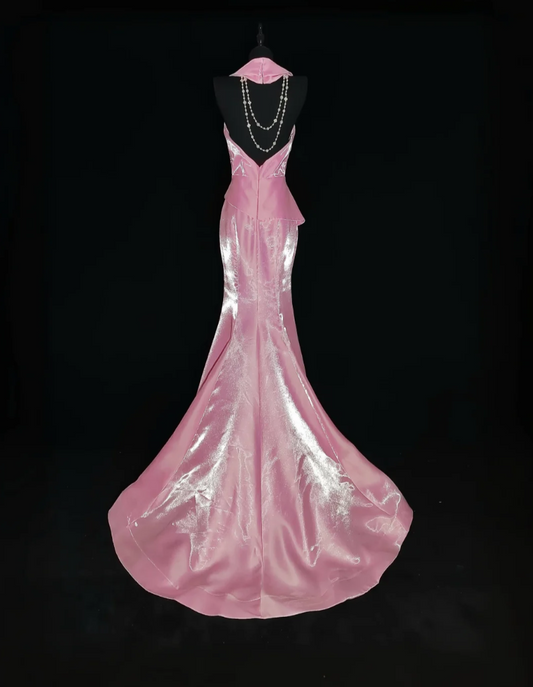 Lovely V Neck Pink Prom Dress Appliques Mermaid Formal Dress GG6857
