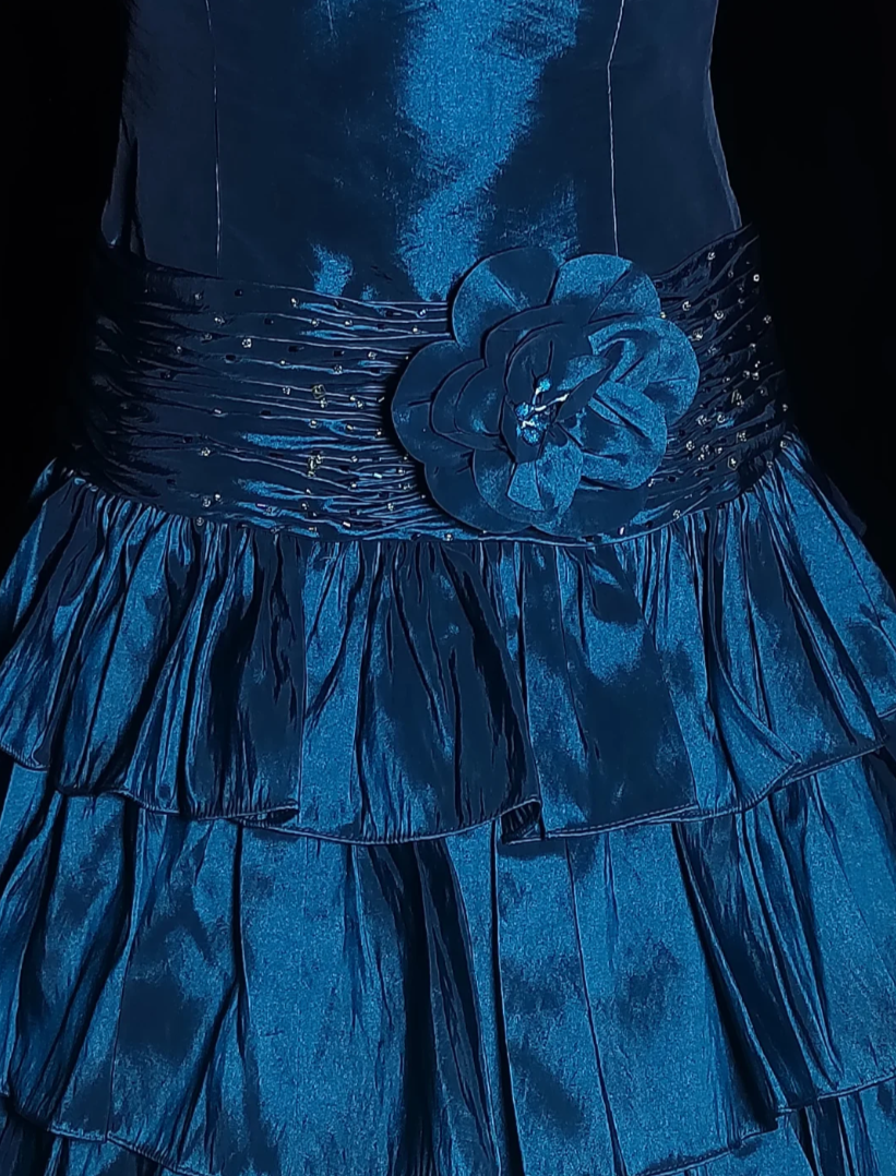 Cute Spaghetti Strap Tiered Homecoming Dress Blue Sequins Floral A-Line Birthday Dress GG6859