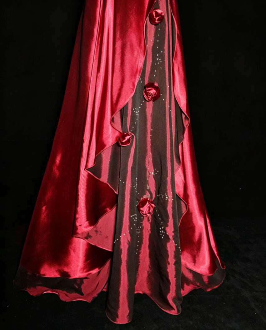 Alluring Spaghetti Straps Red Prom Dress Floral Sequins A-Line Formal Dress GG6860