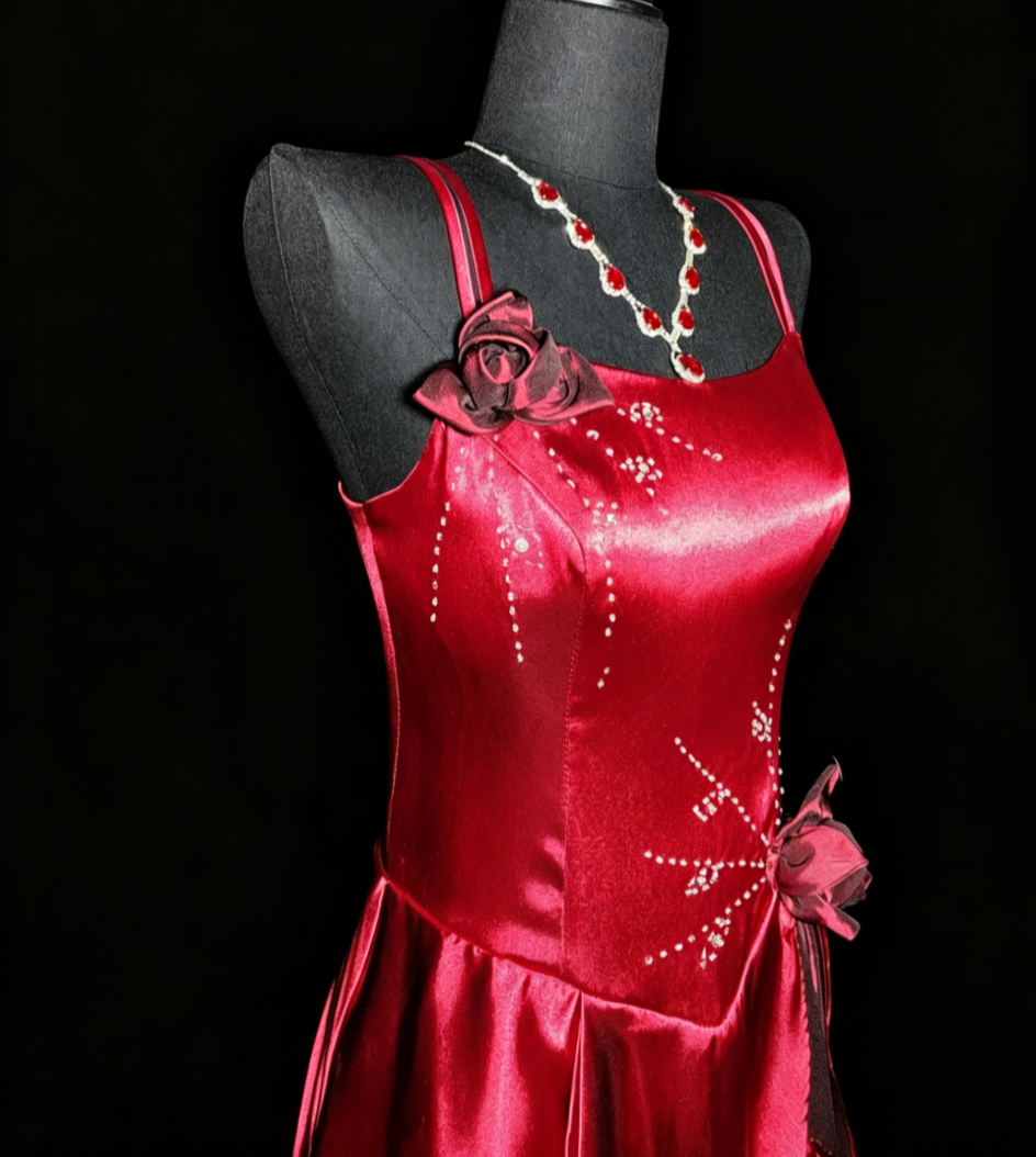 Alluring Spaghetti Straps Red Prom Dress Floral Sequins A-Line Formal Dress GG6860