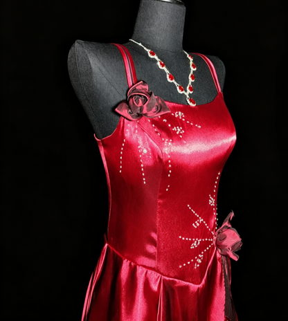 Alluring Spaghetti Straps Red Prom Dress Floral Sequins A-Line Formal Dress GG6860