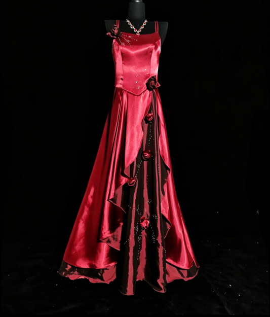 Alluring Spaghetti Straps Red Prom Dress Floral Sequins A-Line Formal Dress GG6860
