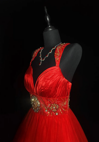 Adorable Spaghetti Strap Red Homecoming Dress Rhinestones Sequins A-Line Birthday Dress GG6862