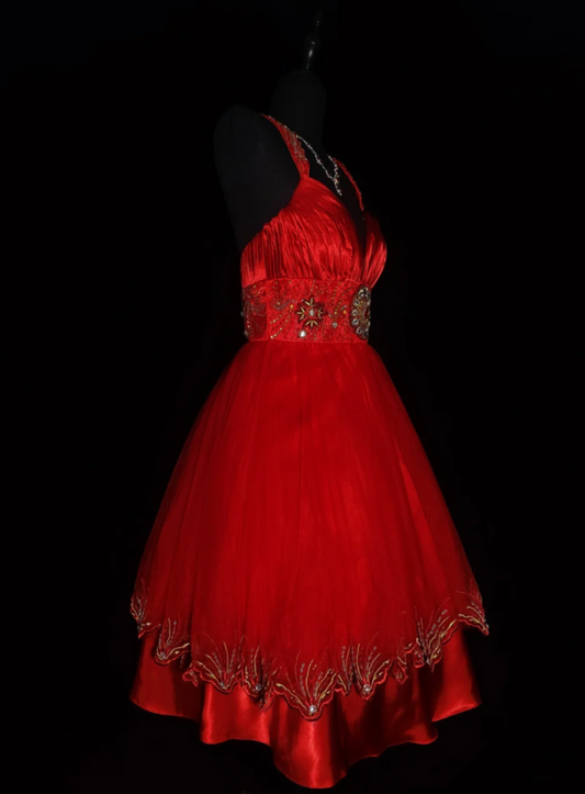 Adorable Spaghetti Strap Red Homecoming Dress Rhinestones Sequins A-Line Birthday Dress GG6862