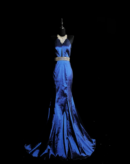 Classical Halter Neck Blue Homecoming Dress Beading A-Line Birthday Dress GG6863