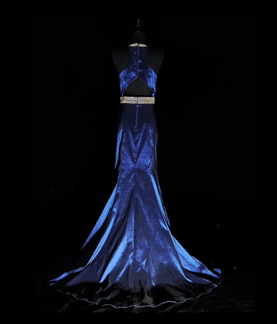 Classical Halter Neck Blue Homecoming Dress Beading A-Line Birthday Dress GG6863