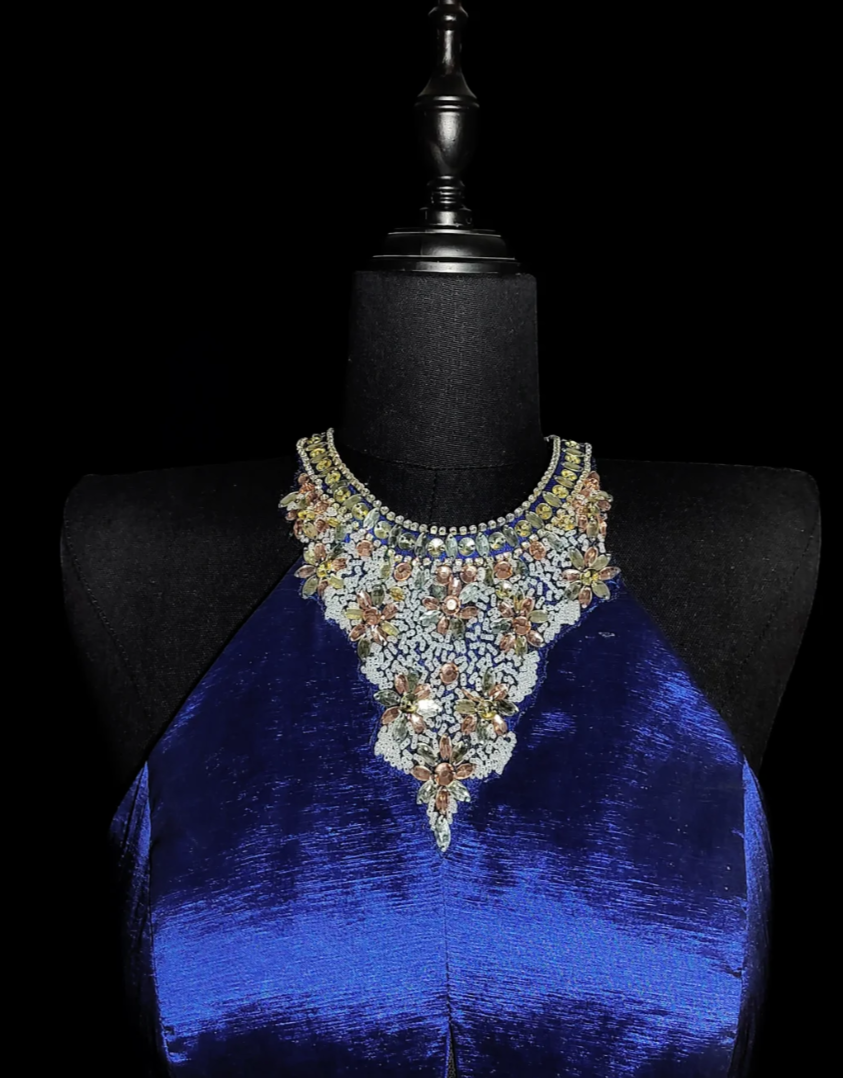 Classical Halter Neck Blue Homecoming Dress Beading A-Line Birthday Dress GG6863