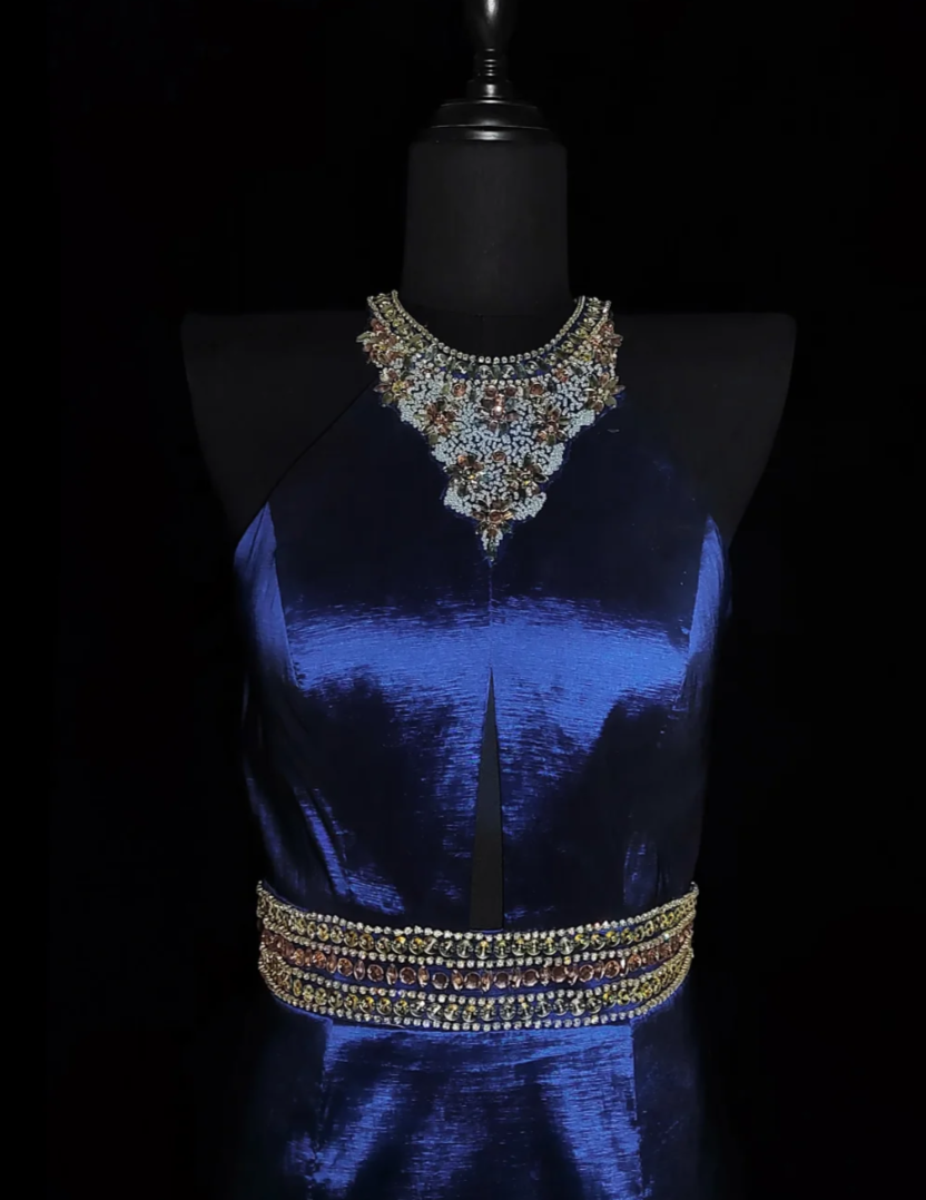 Classical Halter Neck Blue Homecoming Dress Beading A-Line Birthday Dress GG6863