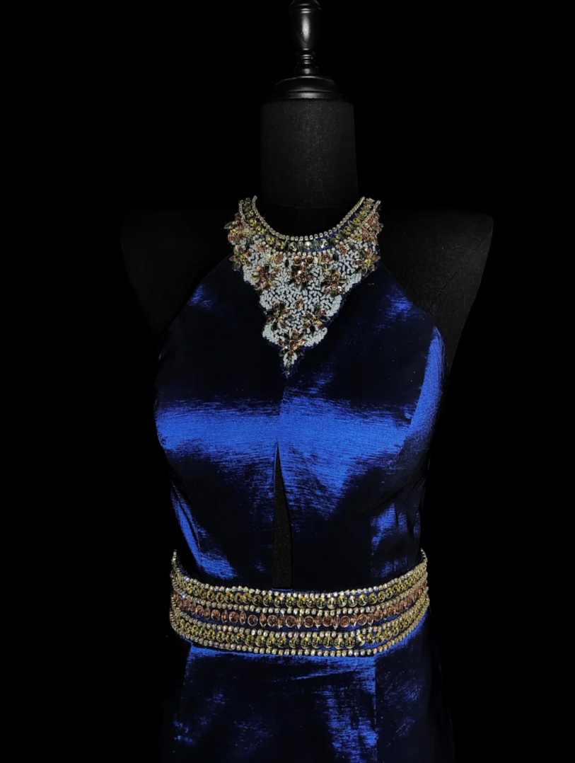 Classical Halter Neck Blue Homecoming Dress Beading A-Line Birthday Dress GG6863
