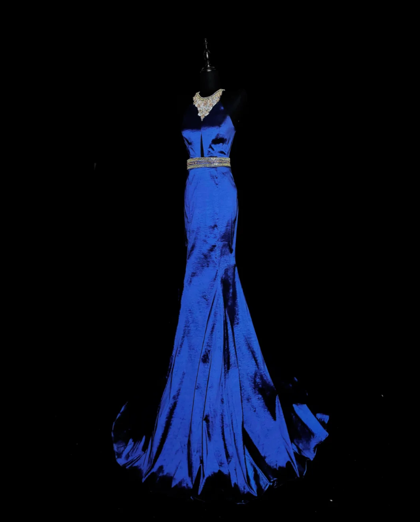 Classical Halter Neck Blue Homecoming Dress Beading A-Line Birthday Dress GG6863