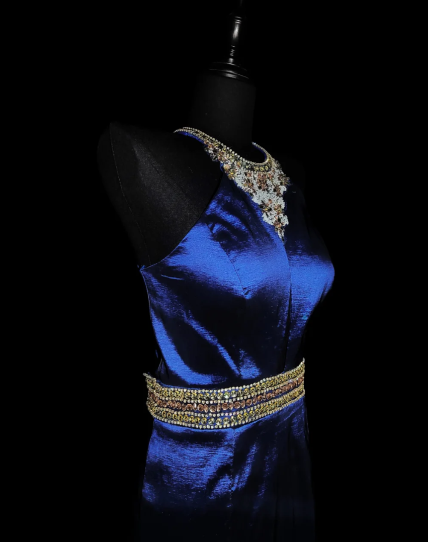 Classical Halter Neck Blue Homecoming Dress Beading A-Line Birthday Dress GG6863