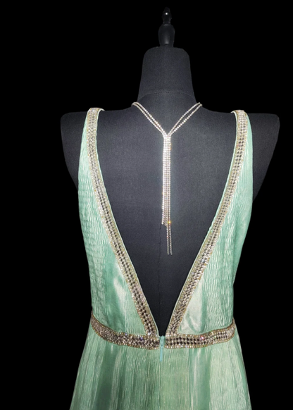 Graceful Spaghetti Straps Beaded Prom Dress Green Mermaid Formal Dress GG6864