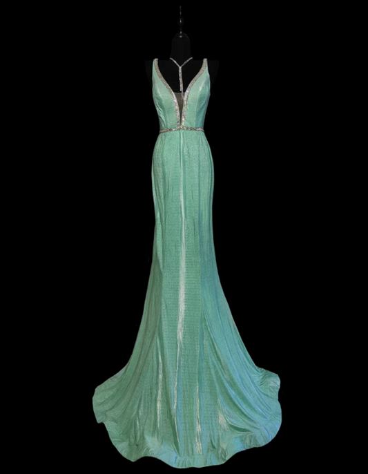 Graceful Spaghetti Straps Beaded Prom Dress Green Mermaid Formal Dress GG6864