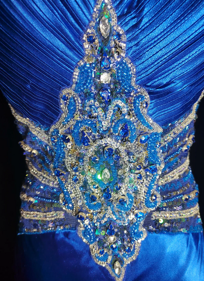 Ornate Spaghetti Strap Blue Prom Dress Sequins A-Line Evening Dress GG6866