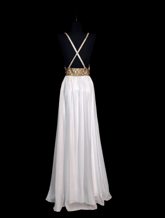 Ethereal Spaghetti Strap White Prom Dress Beading A-Line Formal Dress GG6869