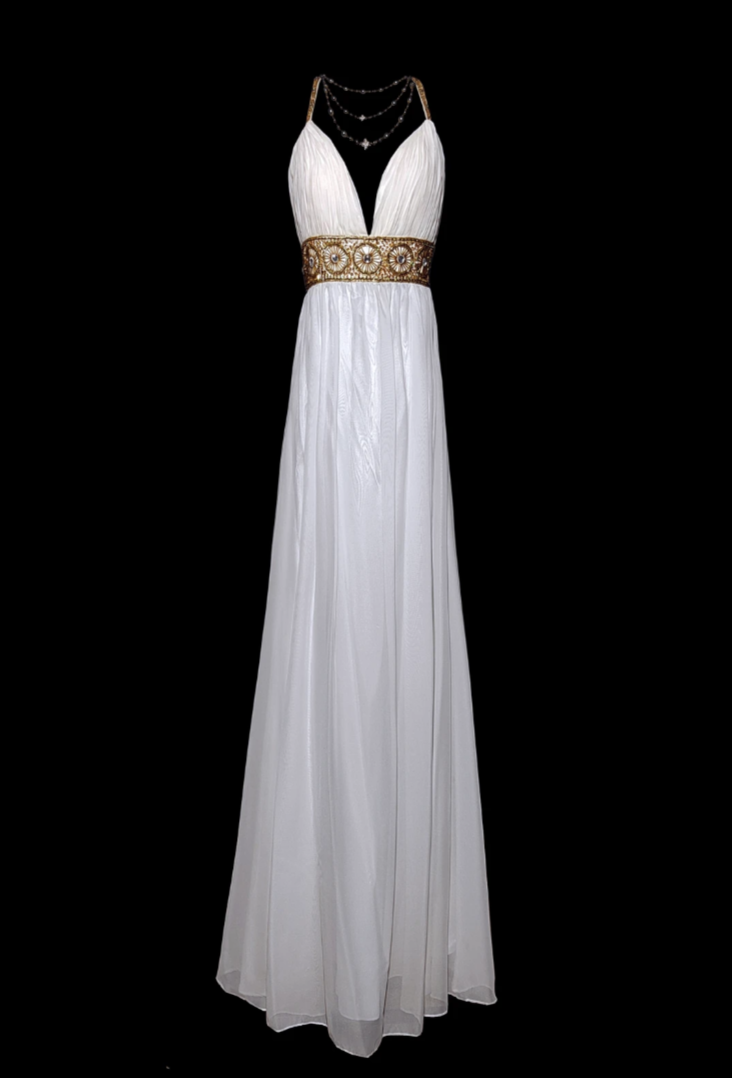 Ethereal Spaghetti Strap White Prom Dress Beading A-Line Formal Dress GG6869
