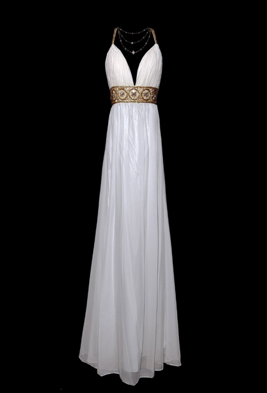 Ethereal Spaghetti Strap White Prom Dress Beading A-Line Formal Dress GG6869