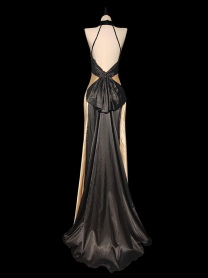 Trendy Halter Neck Prom Dress Beige Backless Mermaid Formal Dress GG6871