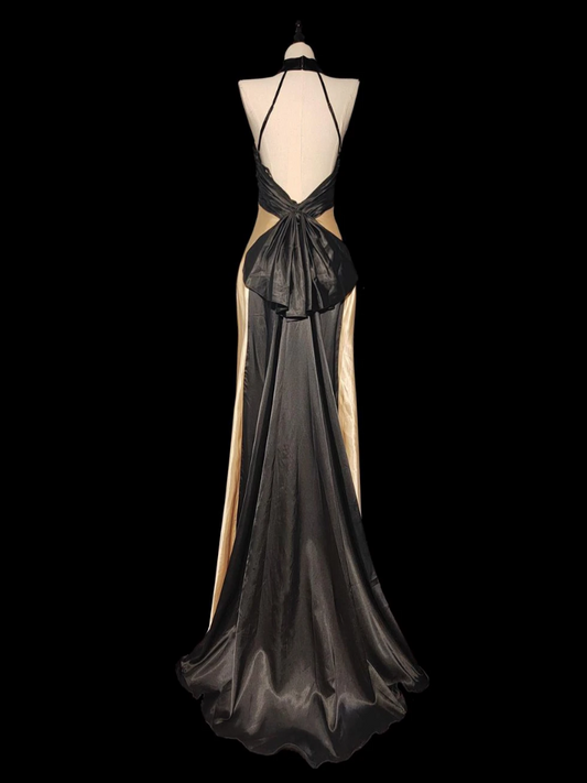 Trendy Halter Neck Prom Dress Beige Backless Mermaid Formal Dress GG6871