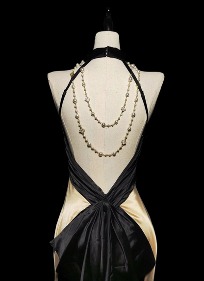 Trendy Halter Neck Prom Dress Beige Backless Mermaid Formal Dress GG6871