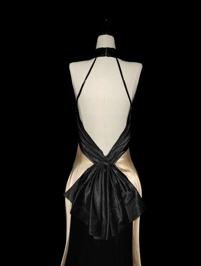 Trendy Halter Neck Prom Dress Beige Backless Mermaid Formal Dress GG6871