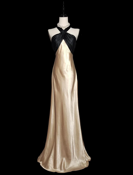 Trendy Halter Neck Prom Dress Beige Backless Mermaid Formal Dress GG6871