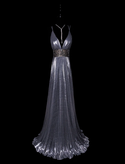 Lustrous Spaghetti Strap Purple Prom Dress Beading A-Line Formal Dress GG6873