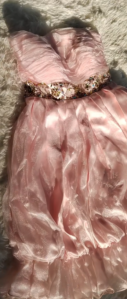 Shine Strapless Pink Homecoming Dress Beading A-Line Birthday Dress GG6875