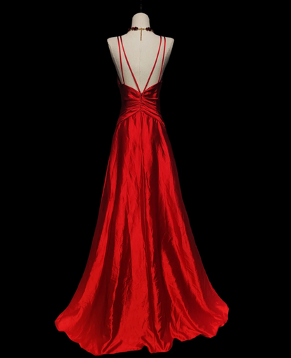 Alluring Spaghetti Strap Red Prom Dress Sequins A-Line Formal Dress GG6876