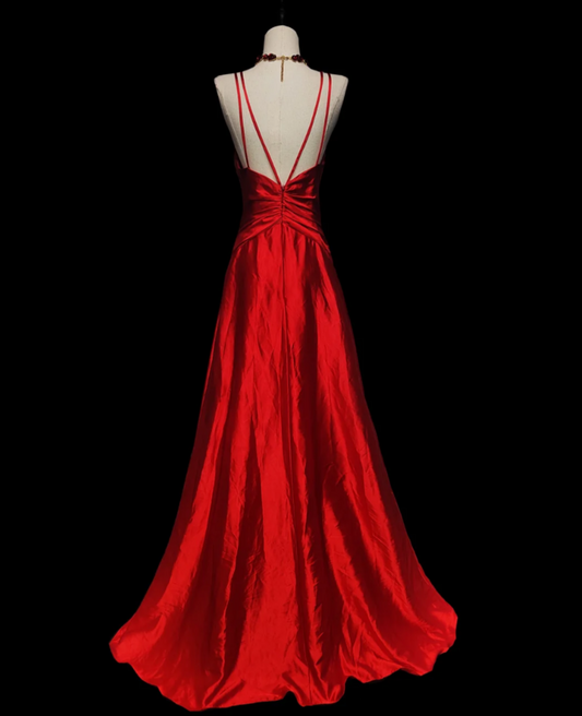 Alluring Spaghetti Strap Red Prom Dress Sequins A-Line Formal Dress GG6876