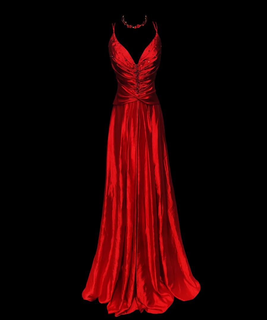 Alluring Spaghetti Strap Red Prom Dress Sequins A-Line Formal Dress GG6876