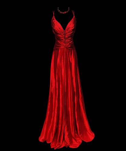 Alluring Spaghetti Strap Red Prom Dress Sequins A-Line Formal Dress GG6876
