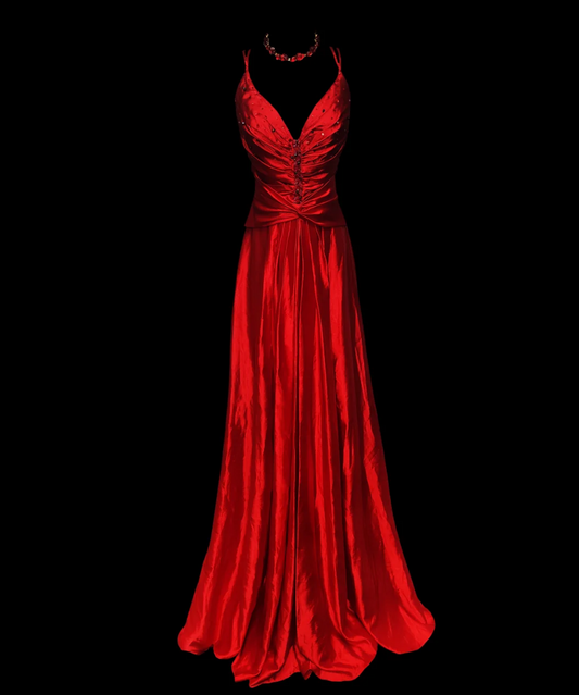 Alluring Spaghetti Strap Red Prom Dress Sequins A-Line Formal Dress GG6876