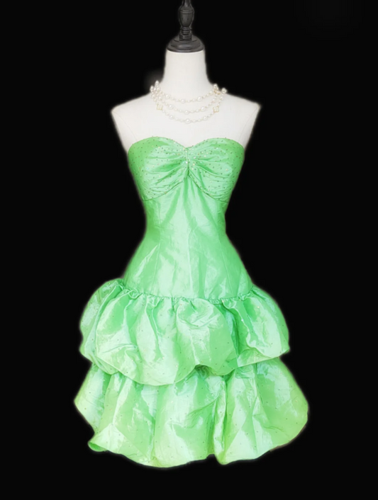 Romantic Strapless Tiered Homecoming Dress Green Sequins A-Line Birthday Dress GG6878