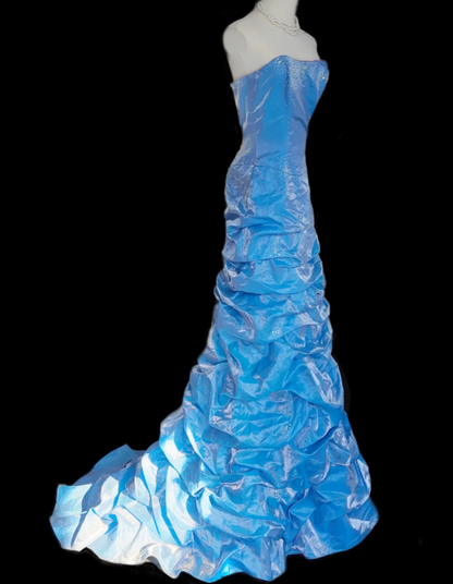 Lovely Strapless Tiered Prom Dress Blue Sequins A-Line Formal Dress GG6881