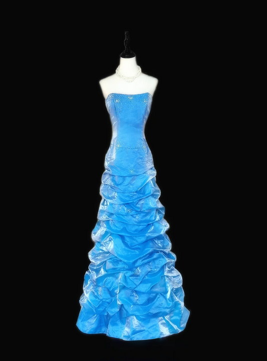 Lovely Strapless Tiered Prom Dress Blue Sequins A-Line Formal Dress GG6881