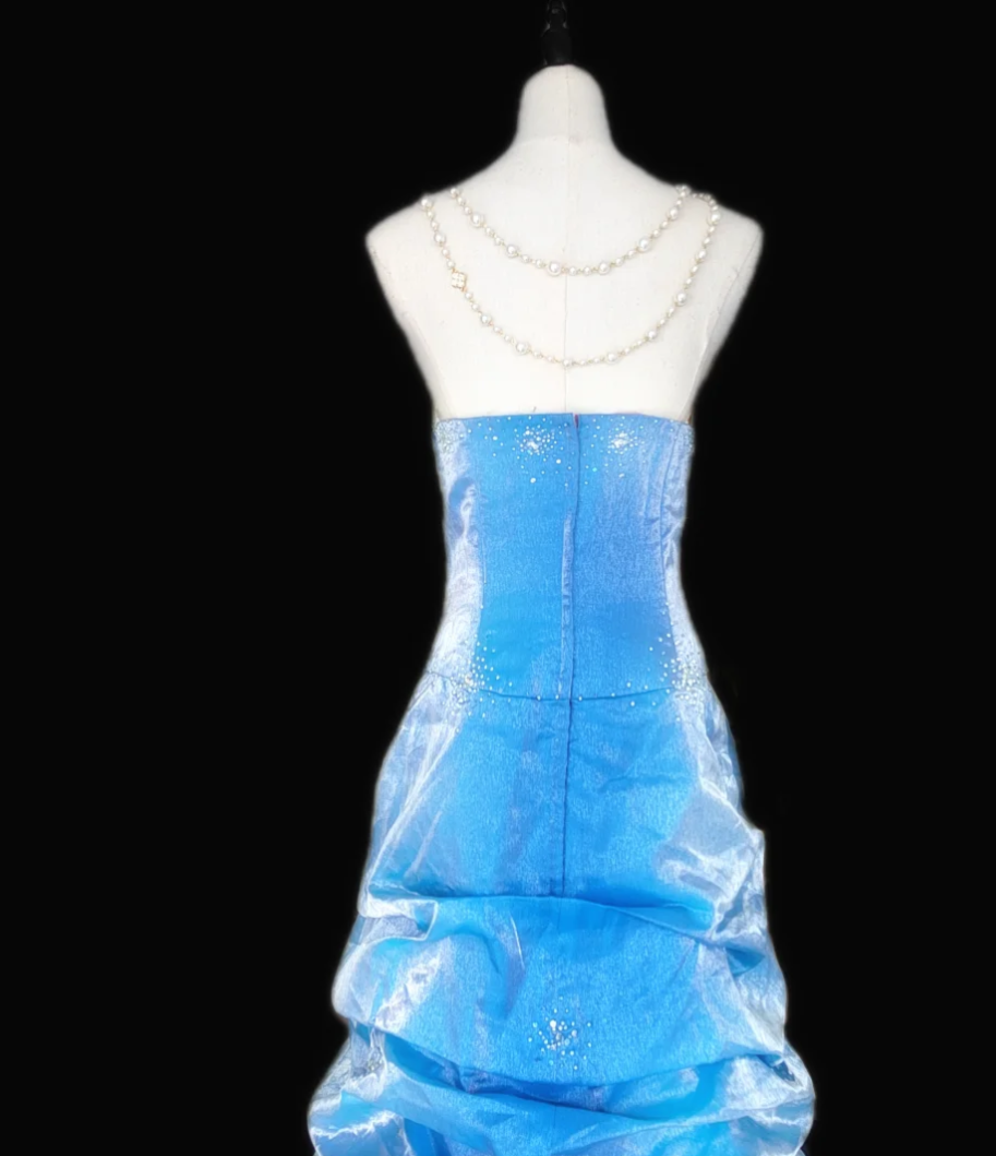 Lovely Strapless Tiered Prom Dress Blue Sequins A-Line Formal Dress GG6881